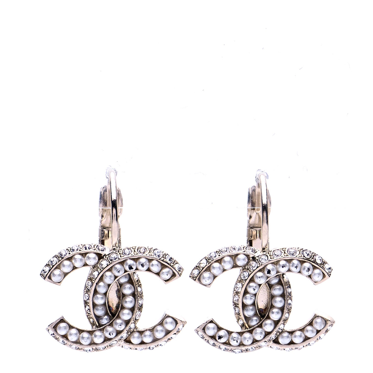 Chanel Crystal Pearl CC Dangle Earrings Gold 1 of 6