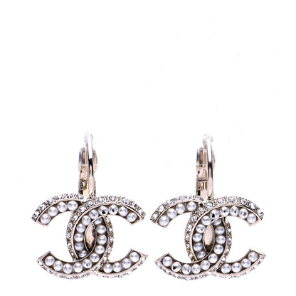 Chanel Crystal Pearl CC Dangle Earrings Gold 1 of 6