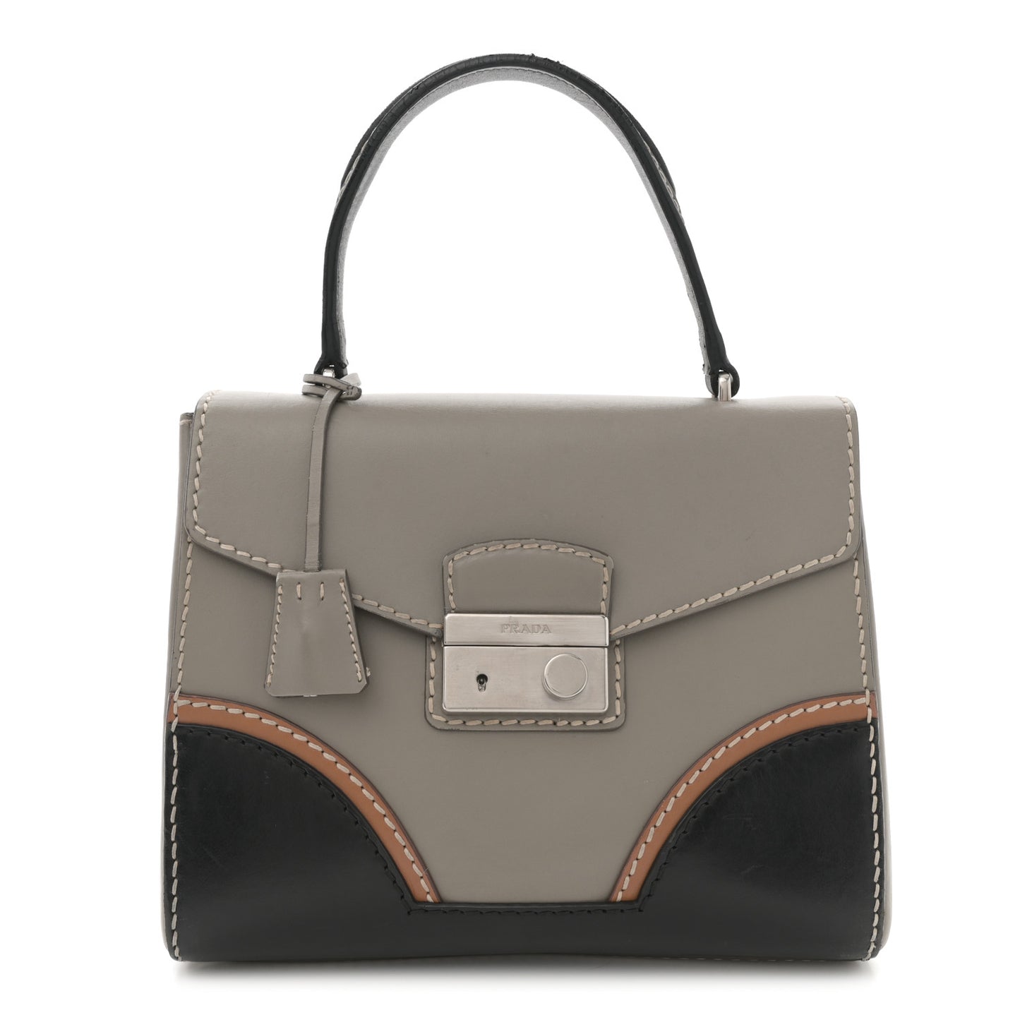 Vitello Tri-Color Medium Sound Top Handle Satchel Grigio Black