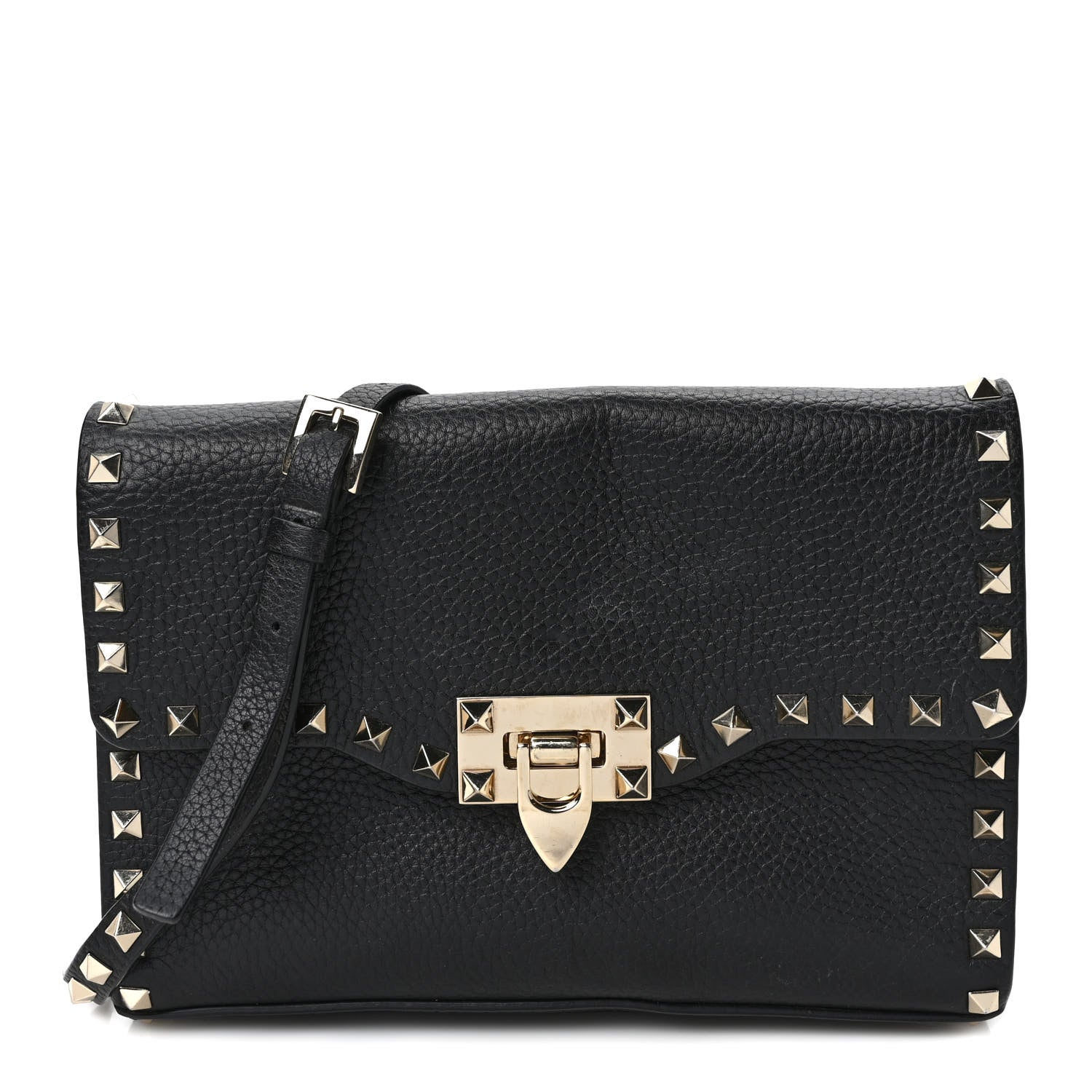 Valentino Garavani Pebbled Calfskin Medium Rockstud Flip Lock Crossbody Bag Black 1 of 8