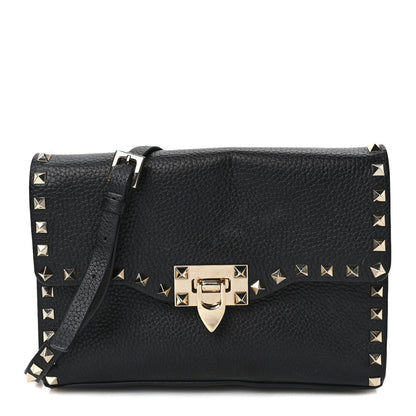 Valentino Garavani Pebbled Calfskin Medium Rockstud Flip Lock Crossbody Bag Black 1 of 8