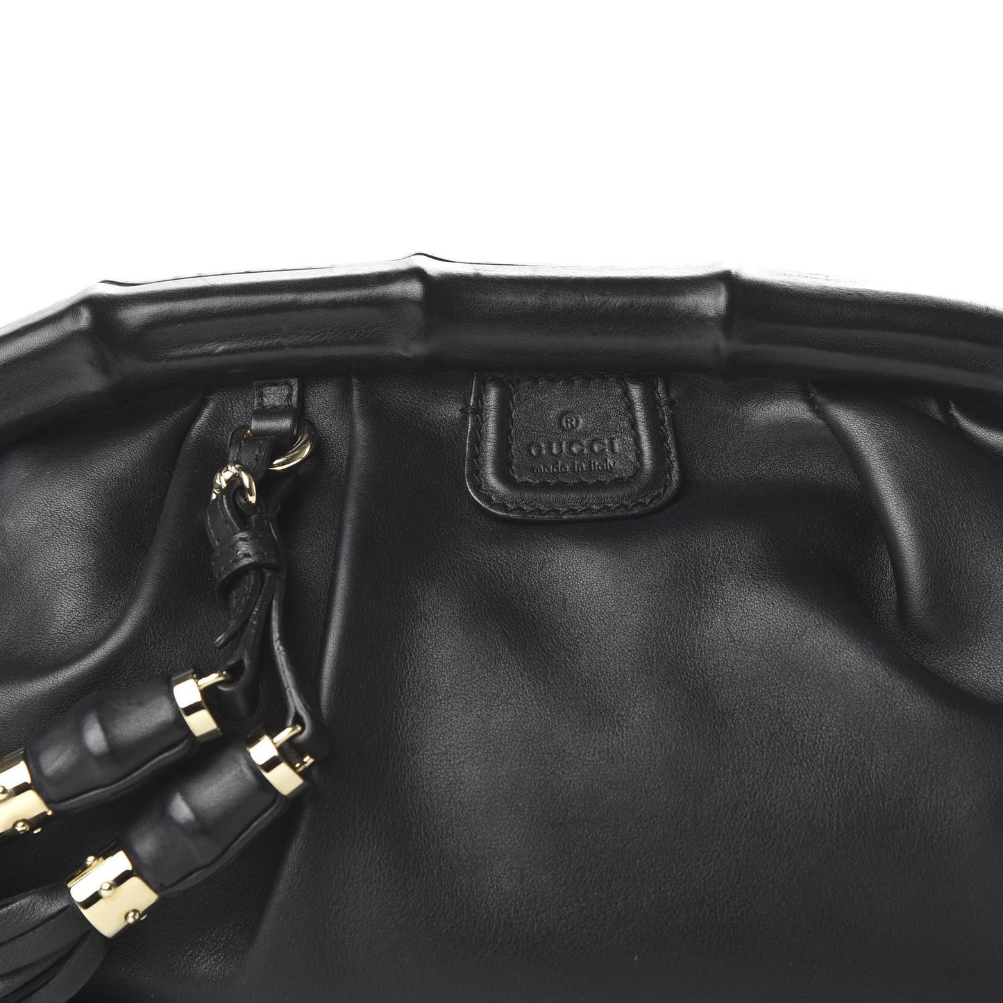 Calfskin Bamboo Frame Top Tassel Clutch Black