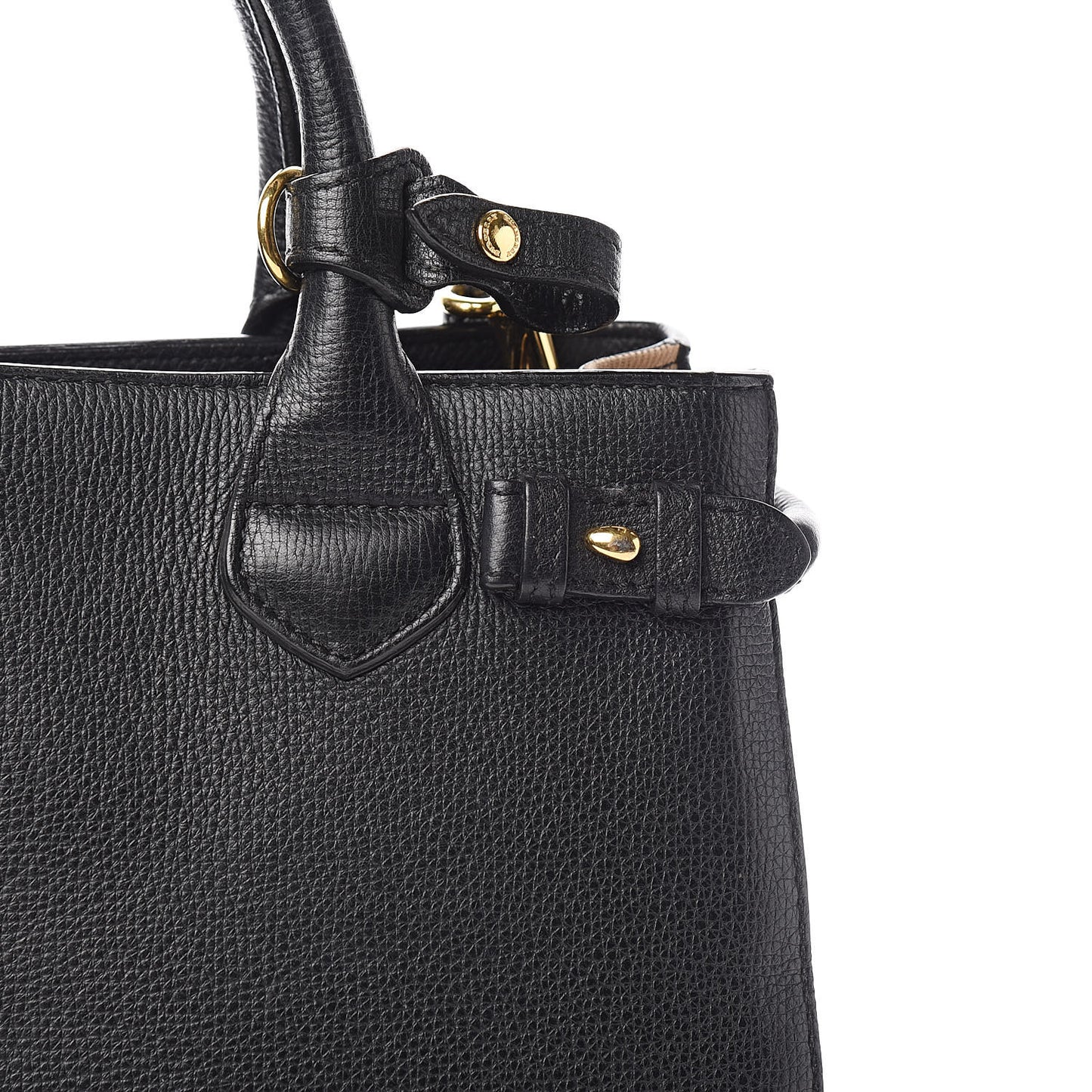 Grainy Calfskin House Check Small Banner Tote Black
