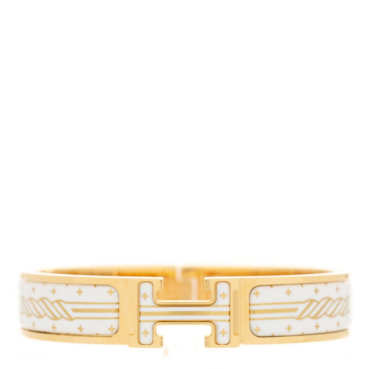 Enamel Printed Quadrige Au Fil Narrow Clic Clac H Bracelet PM Or White