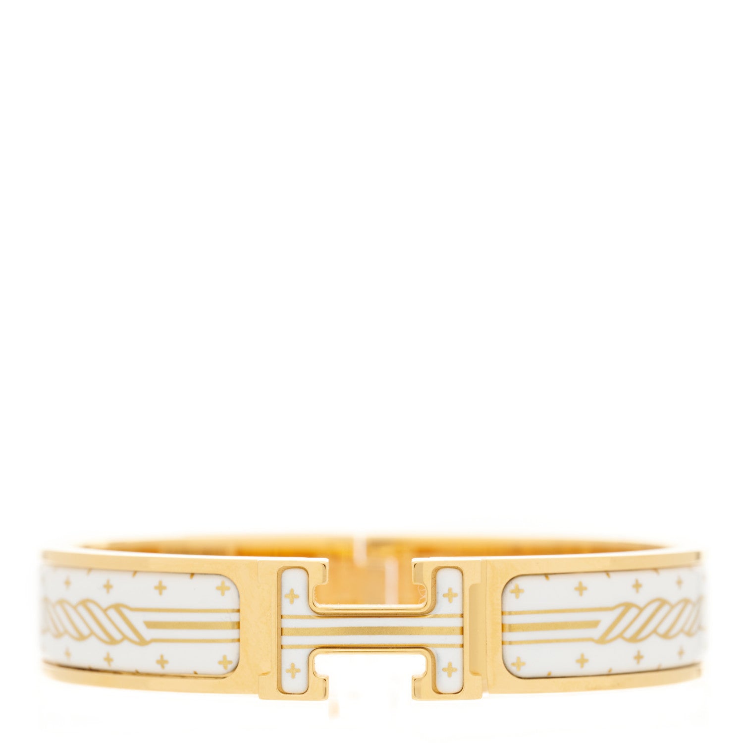 Hermes Enamel Printed Quadrige Au Fil Narrow Clic Clac H Bracelet PM Or White 1 of 5