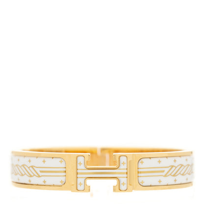 Hermes Enamel Printed Quadrige Au Fil Narrow Clic Clac H Bracelet PM Or White 1 of 5