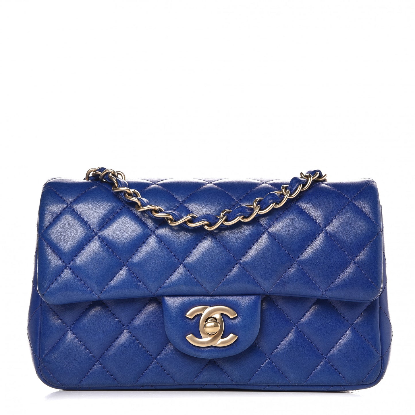 Lambskin Quilted Mini Rectangular Flap Blue