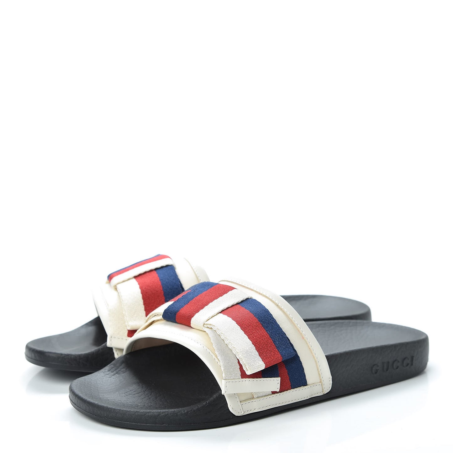Satin Web Sylvie Bow Slide Sandals 37 White