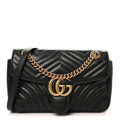 Gucci Calfskin Matelasse Small GG Marmont Shoulder Bag Black 1 of 11
