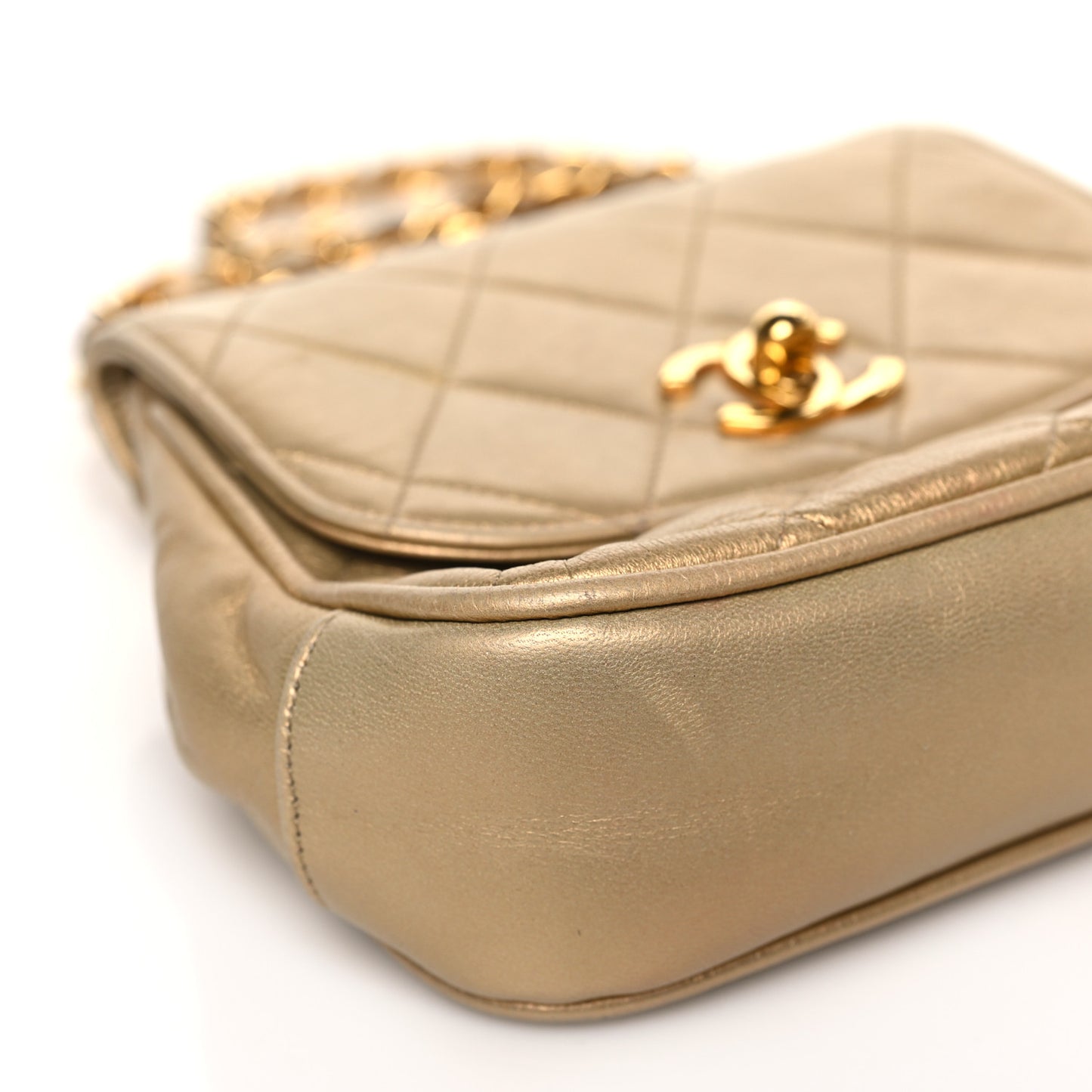 Metallic Lambskin Quilted Mini Flap Gold