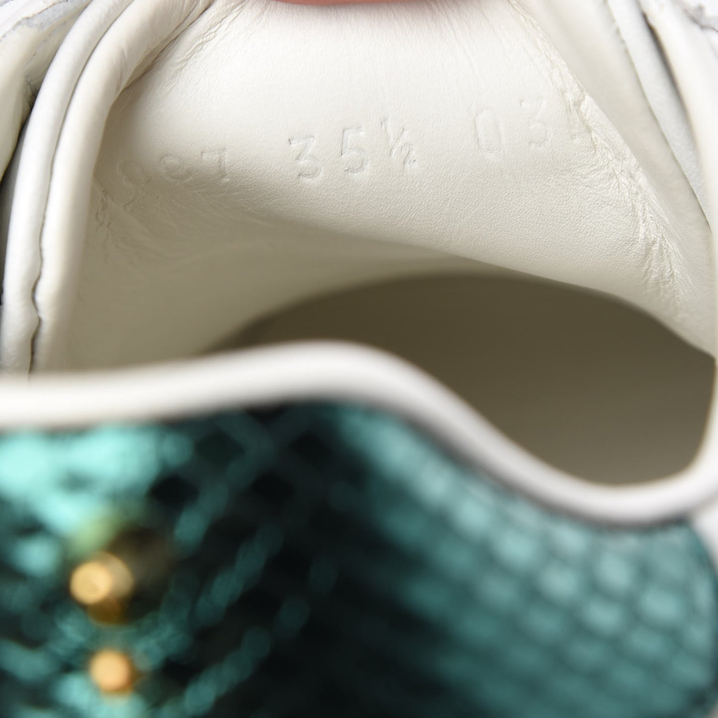 Calfskin Web Pearl Studded Womens Ace Sneakers 35.5 White