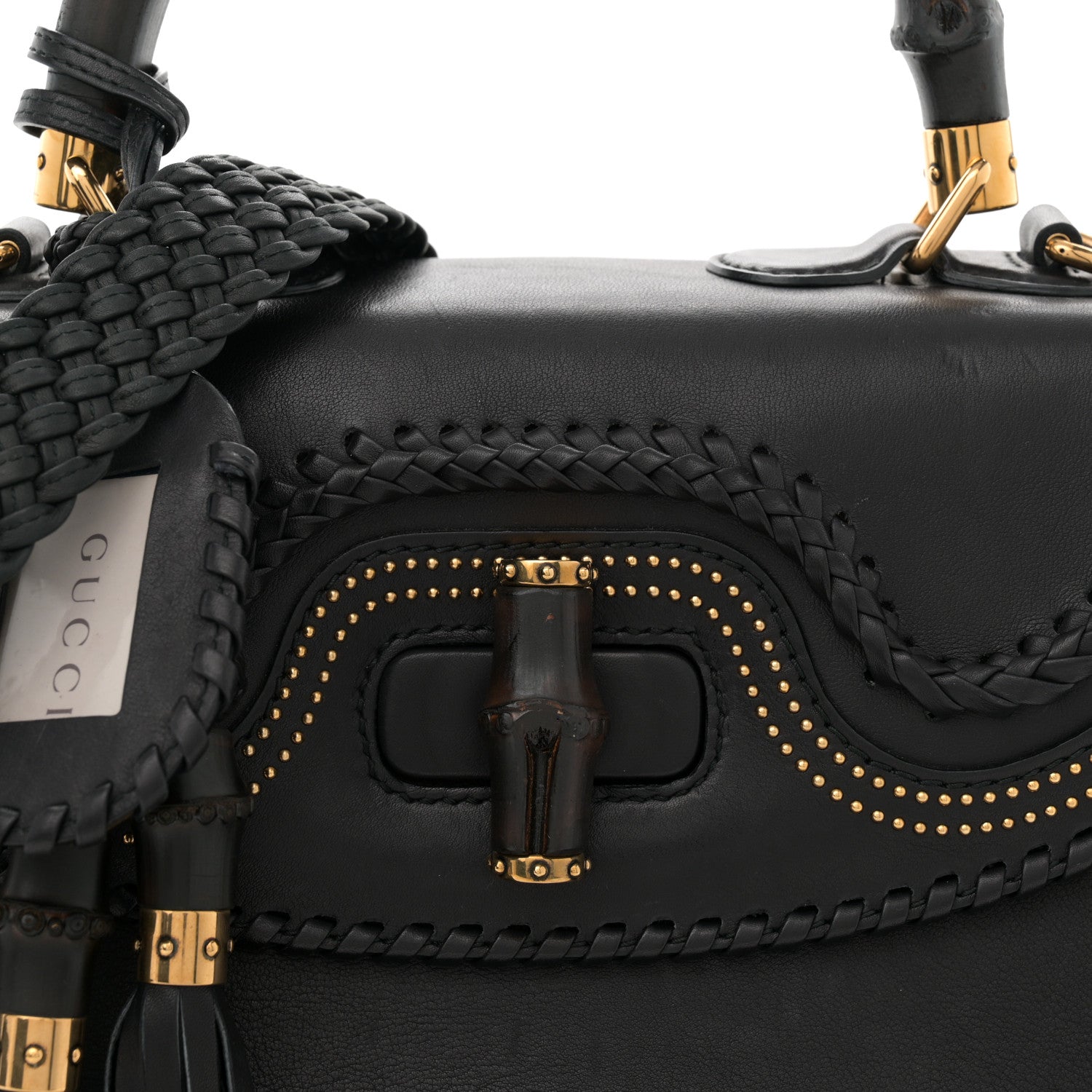 Gucci Calfskin New Bamboo Large Top Handle Bag Black 8 of 11