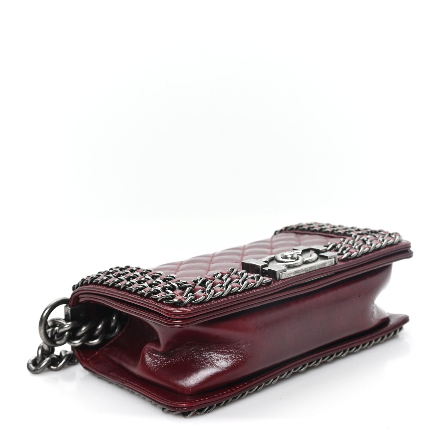 Chanel Glazed Calfskin Quilted Small Boy Chained Flap Burgundy 4 of 11