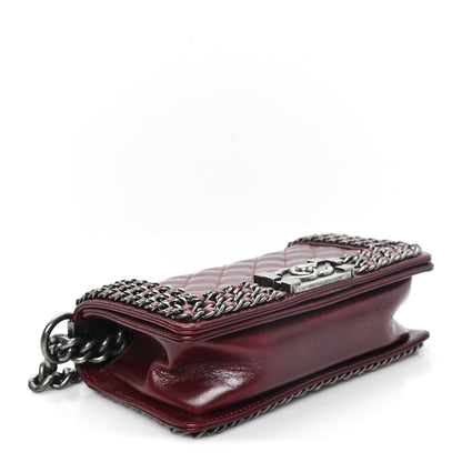 Chanel Glazed Calfskin Quilted Small Boy Chained Flap Burgundy 4 of 11