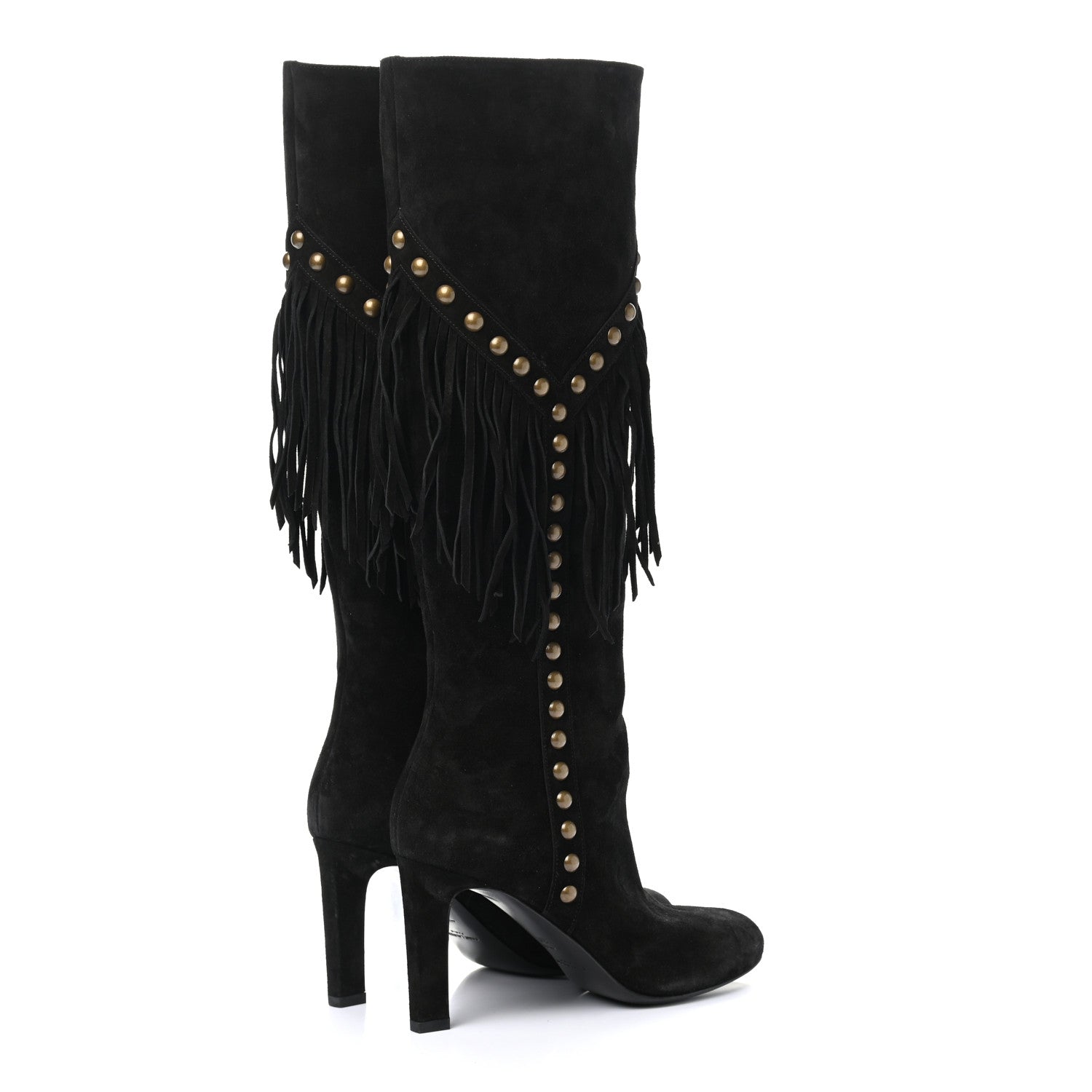 Saint Laurent Suede Fringe Otterproof Light Studded Grace 105 Boots 37 Black 4 of 9