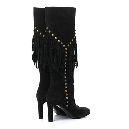 Saint Laurent Suede Fringe Otterproof Light Studded Grace 105 Boots 37 Black 4 of 9