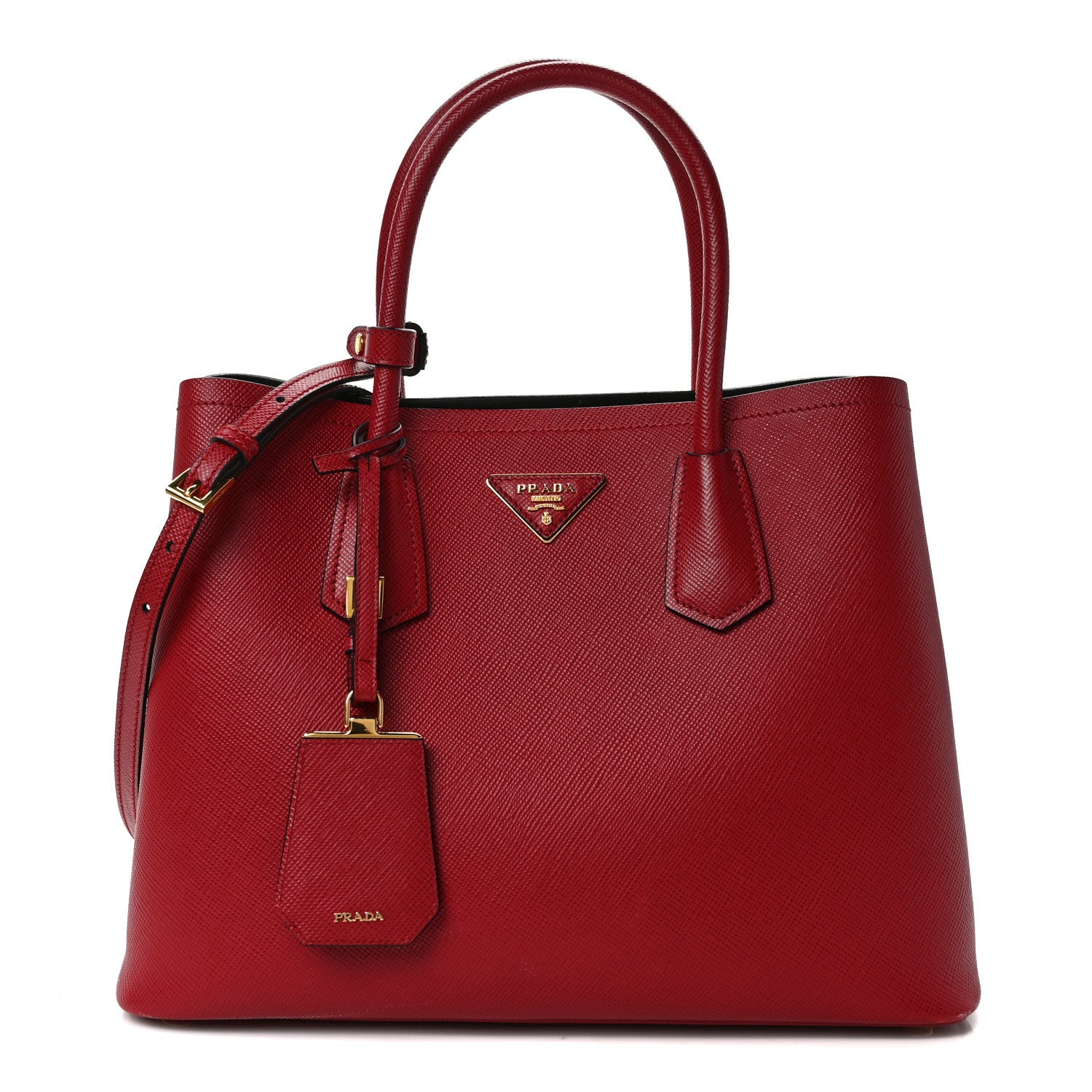 Prada Saffiano Cuir Medium Double Bag Fuoco Black 1 of 11