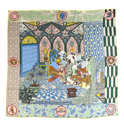 Hermes Cashmere Silk La Danse Des Amazones Shawl 140 Vert Bleu Jaune 1 of 7