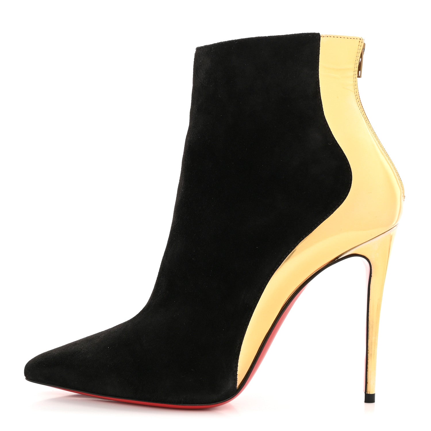 Christian Louboutin Veau Velours Specchio 100 Delicotte Booties 37.5 Black Gold 1 of 16