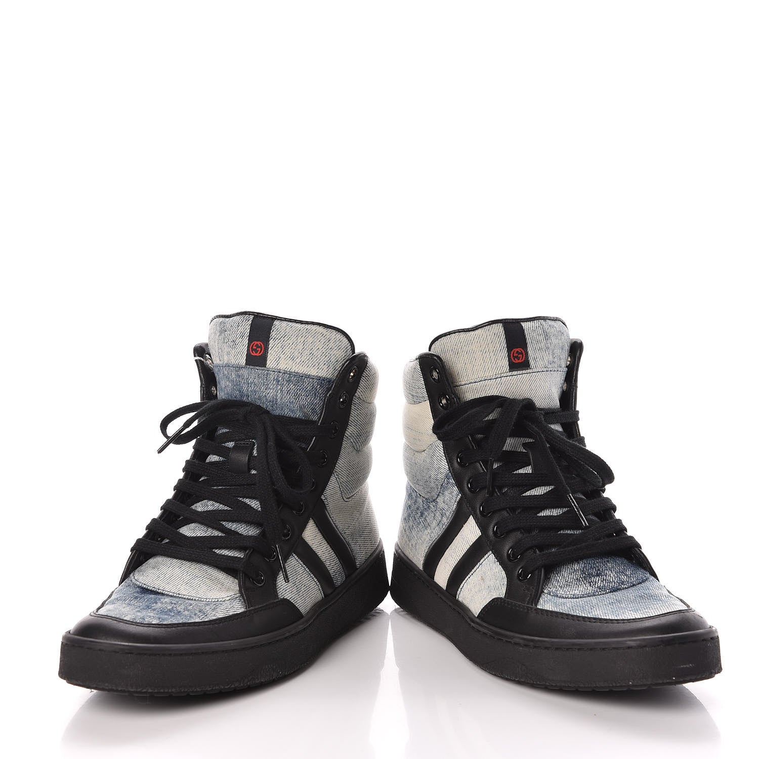 Gucci Washed Marble Denim Womens High Top Sneakers 36.5 Light Blue Black 6 of 10