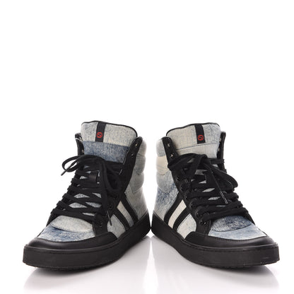 Gucci Washed Marble Denim Womens High Top Sneakers 36.5 Light Blue Black 6 of 10