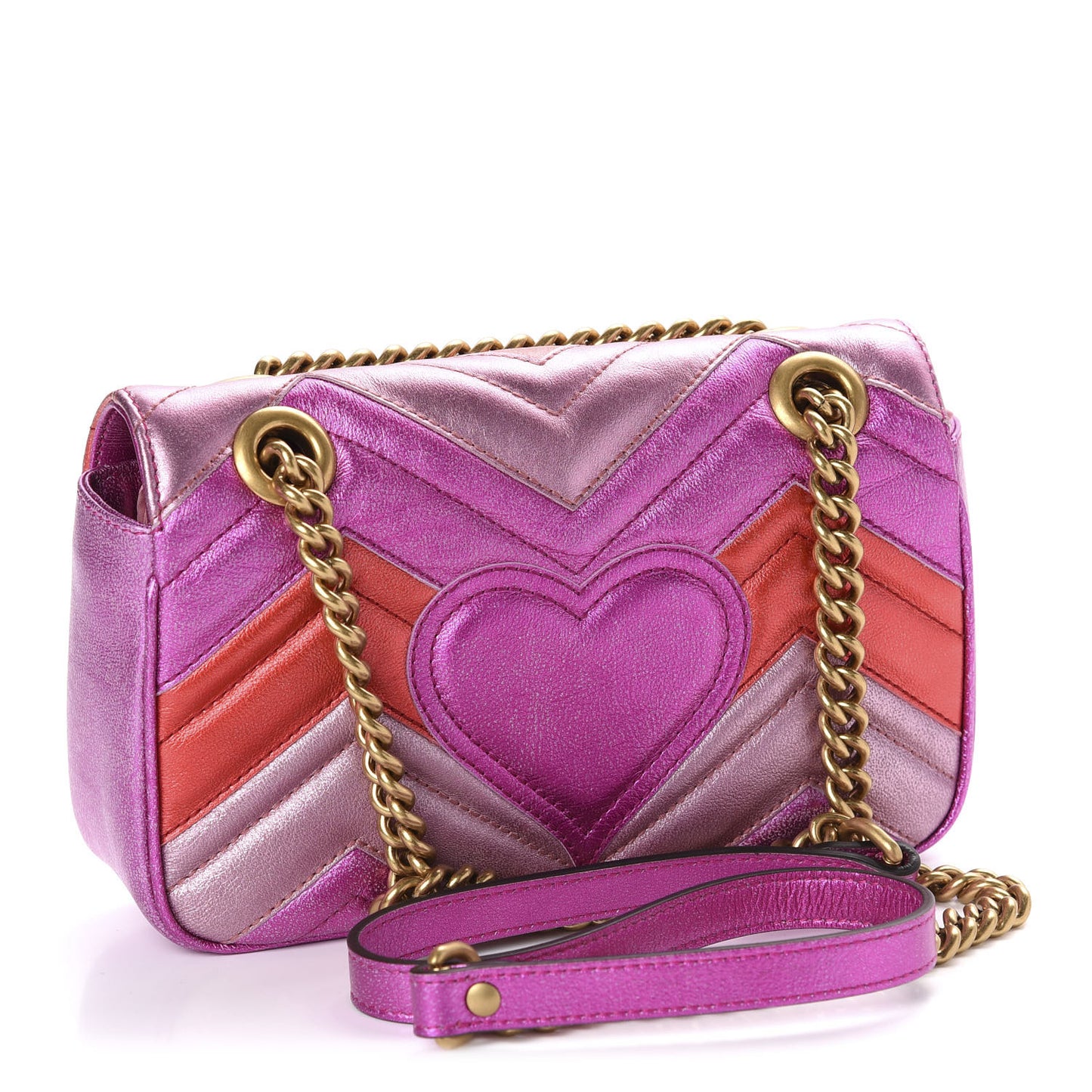 Metallic Calfskin Matelasse Mini GG Marmont Shoulder Bag Fuchsia
