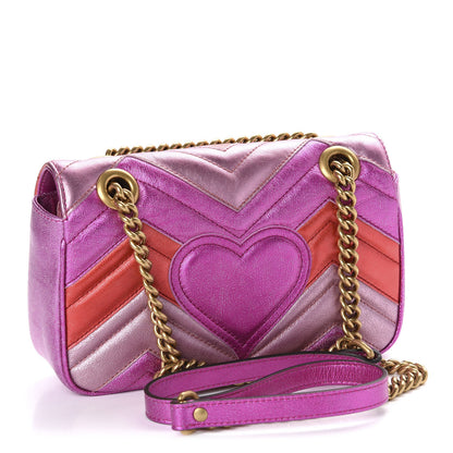 Gucci Metallic Calfskin Matelasse Mini GG Marmont Shoulder Bag Fuchsia 3 of 10