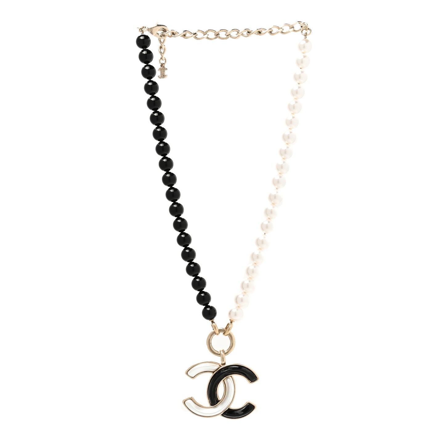 Pearl Beaded CC Necklace Black White