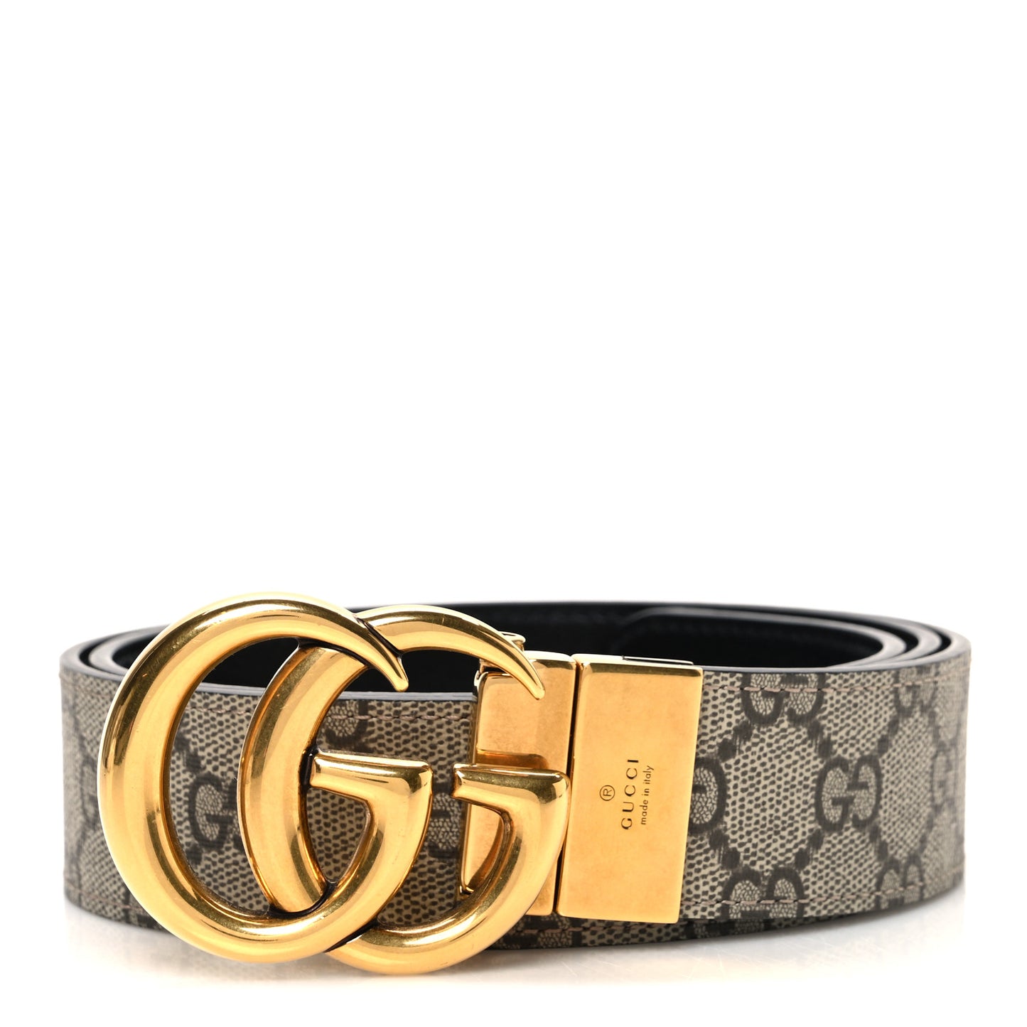 GG Supreme Monogram Plutone Calfskin Double G Reversible 37mm Belt 90 36 Beige Ebony New Acero