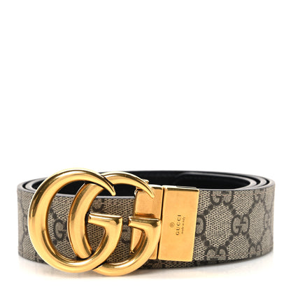 Gucci GG Supreme Monogram Plutone Calfskin Double G Reversible 37mm Belt 90 36 Beige Ebony New Acero 1 of 6