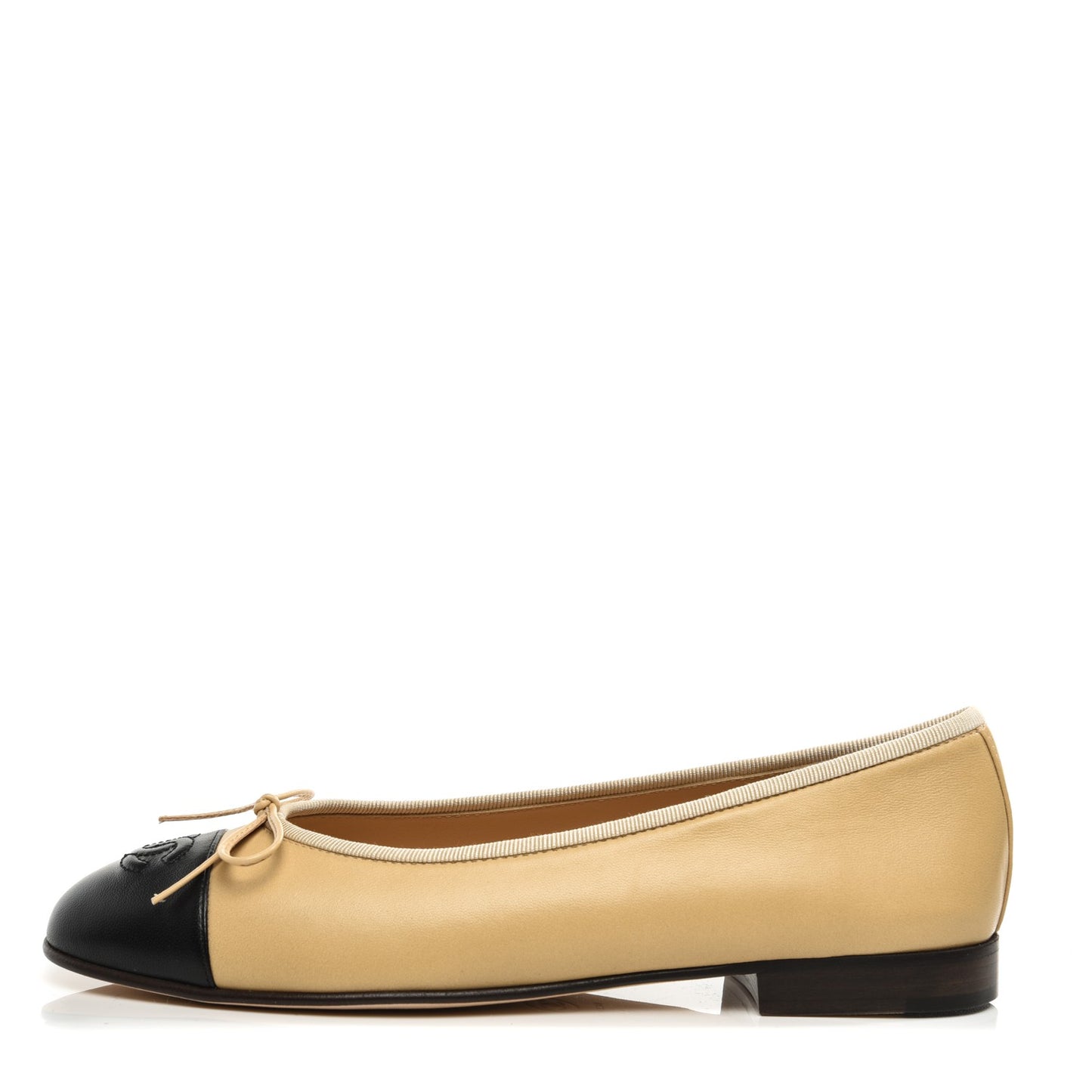Lambskin Cap Toe Ballerina Flats 37.5 Beige Black