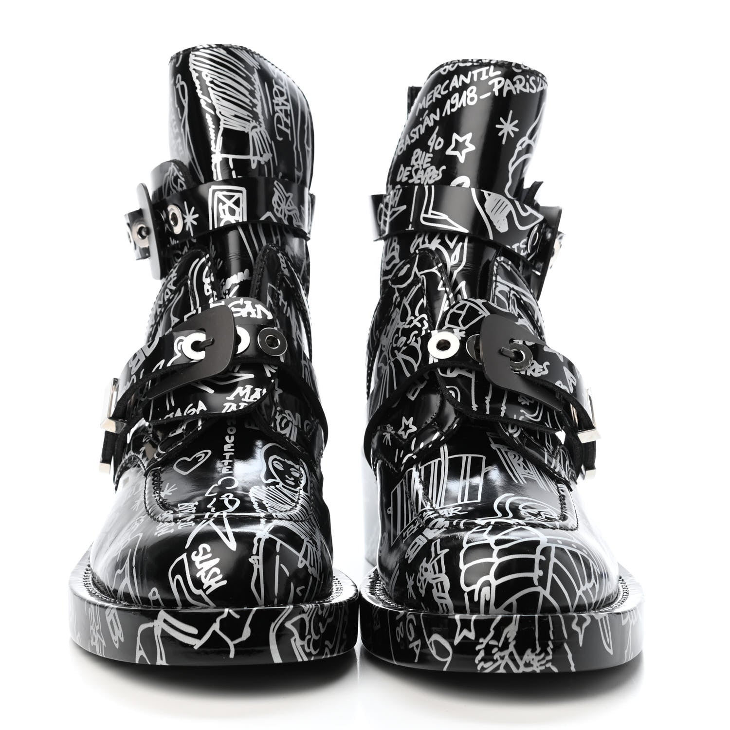 Balenciaga Calfskin Graffiti Buckled Platform Booties 39.5 Black 2 of 4