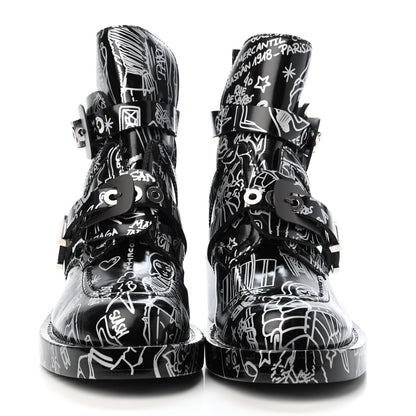 Balenciaga Calfskin Graffiti Buckled Platform Booties 39.5 Black 2 of 4