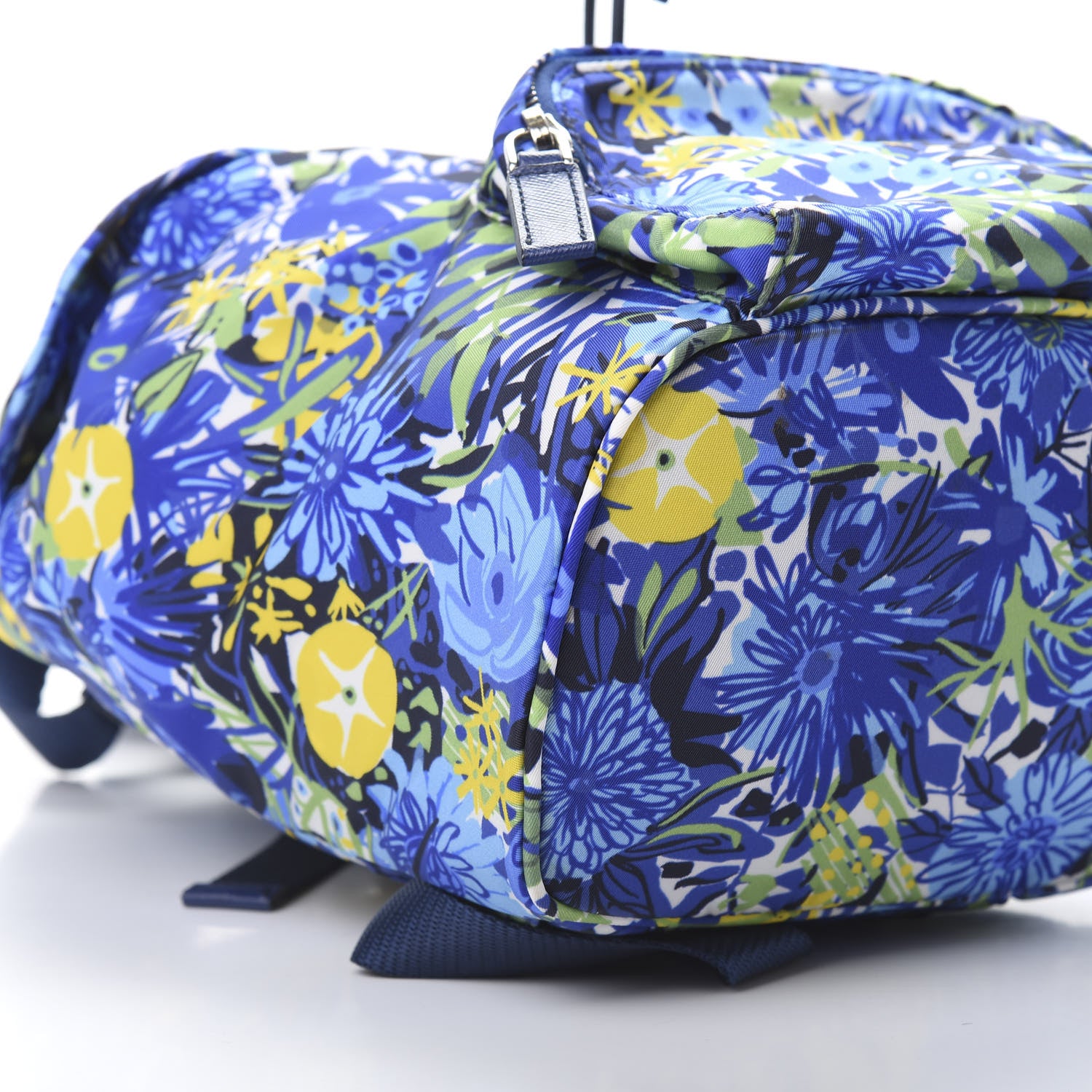 Prada Nylon Saffiano Floral Print Single Buckle Backpack Bluette Dis Primule 9 of 11