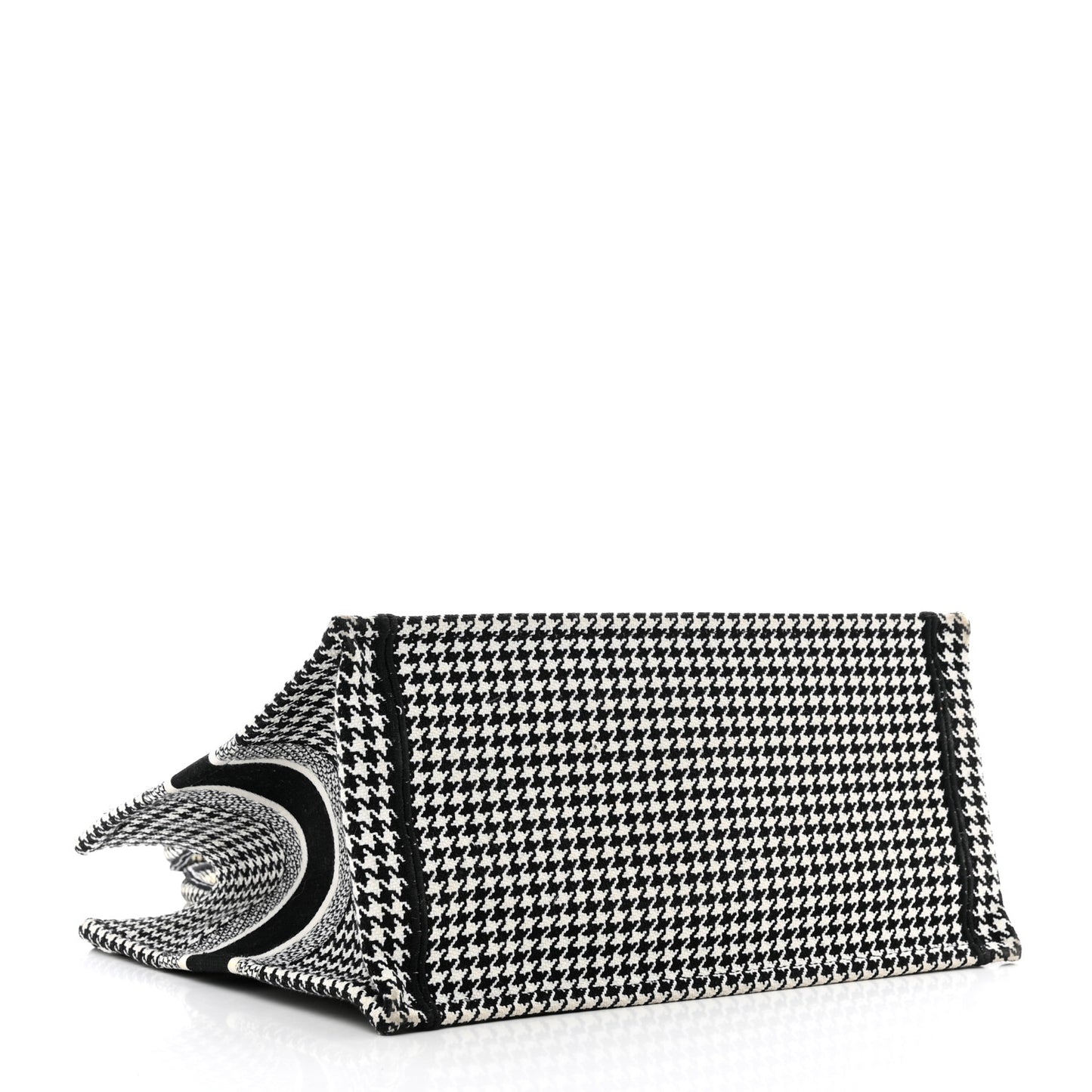 Canvas Houndstooth Embroidered Medium Book Tote Black White