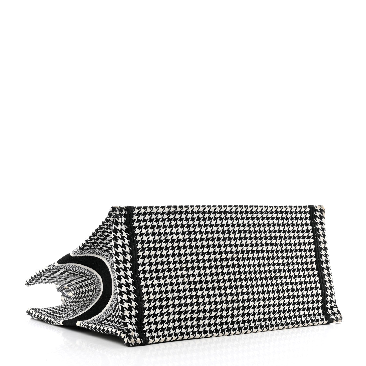 Christian Dior Canvas Houndstooth Embroidered Medium Book Tote Black White 4 of 10