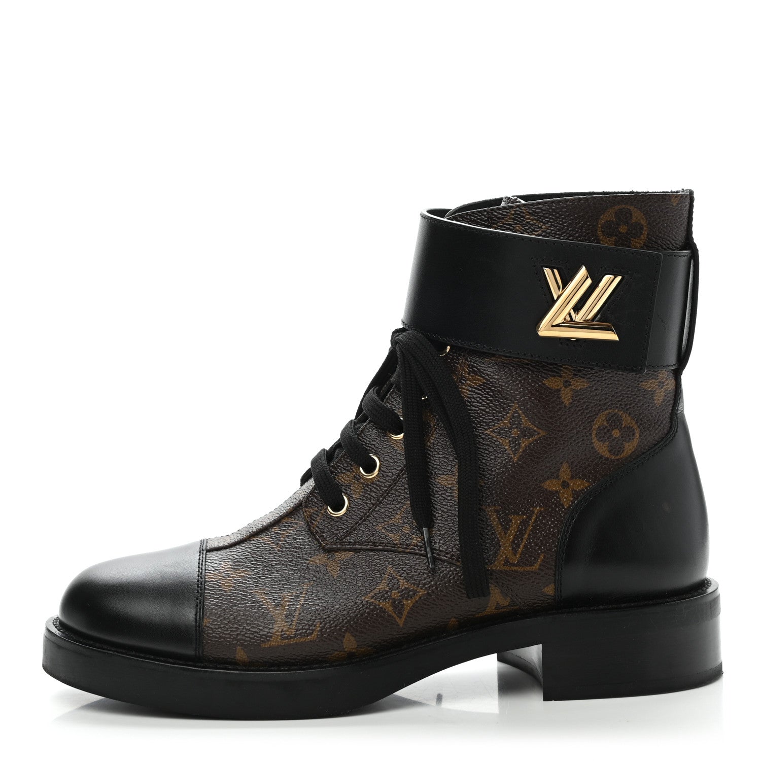 Louis Vuitton Calfskin Monogram Wonderland Flat Ranger Boots 38.5 Black 1 of 7