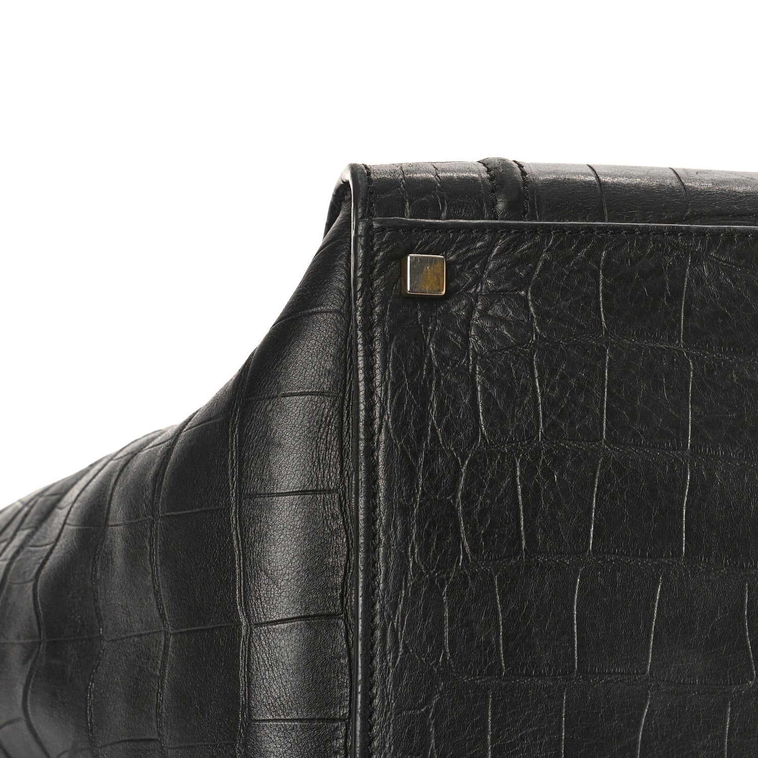 Celine Crocodile Embossed Calfskin Medium Phantom Luggage Black 6 of 9