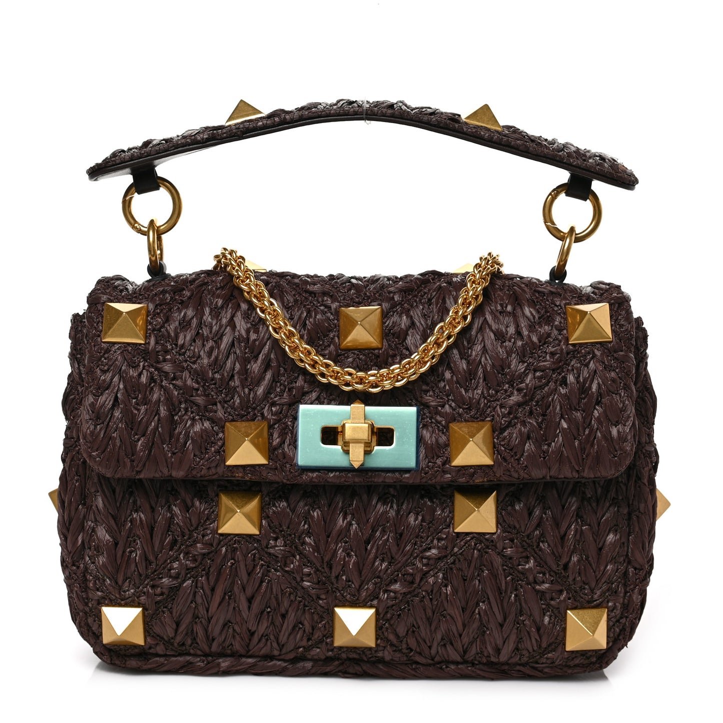Raffia Effect Medium Roman Stud Shoulder Bag Fondant