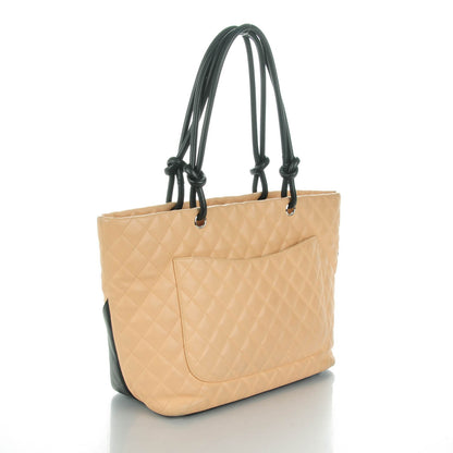 Chanel Calfskin Quilted Large Cambon Tote Beige Black 3 of 7