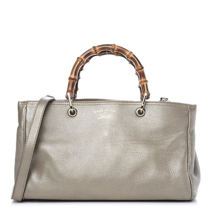 Gucci Metallic Pebbled Calfskin Medium Bamboo Shopper Tote Golden Beige 1 of 7