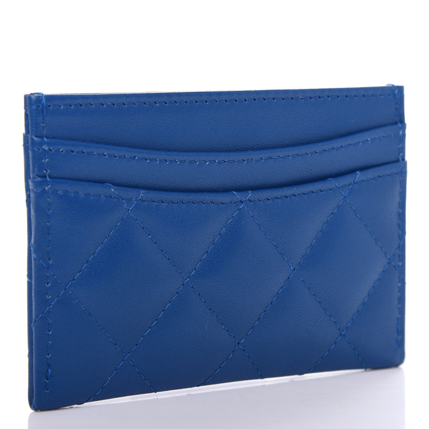 Lambskin Quilted Card Holder Blue Pink