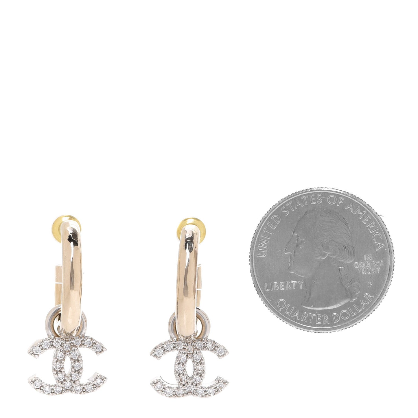 Metal Crystal CC Hoop Drop Earrings Gold