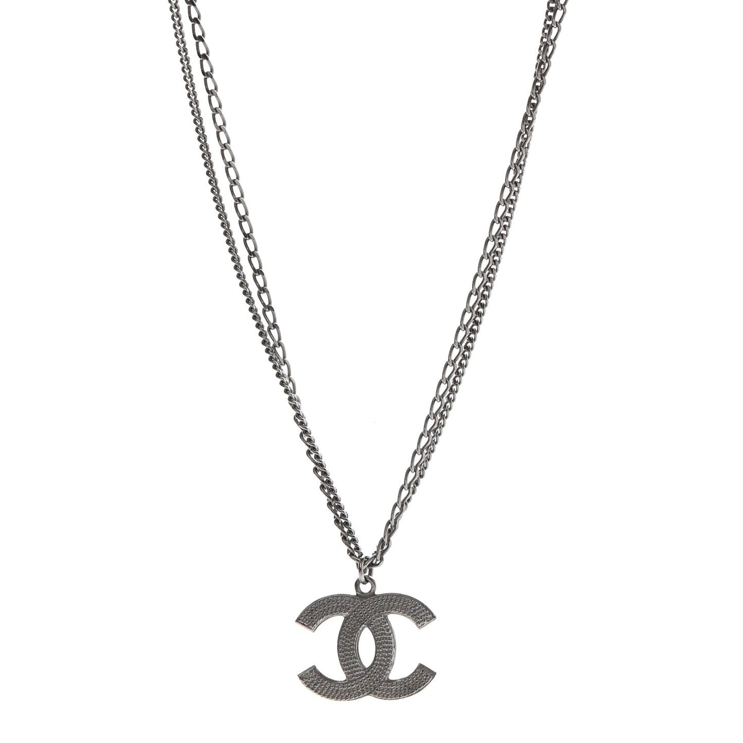 Double Chain CC Necklace Silver