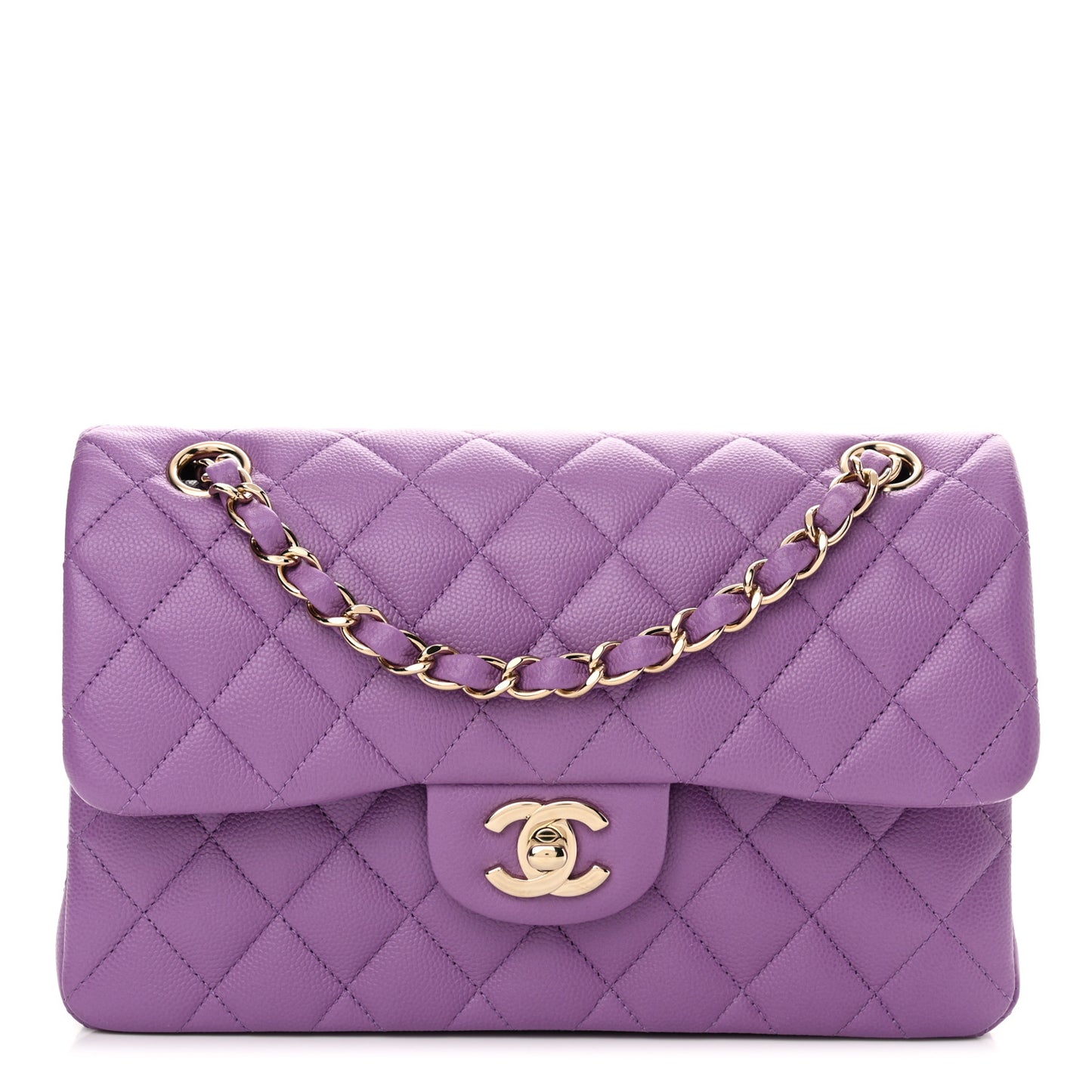 Caviar Quilted Small Double Flap Purple