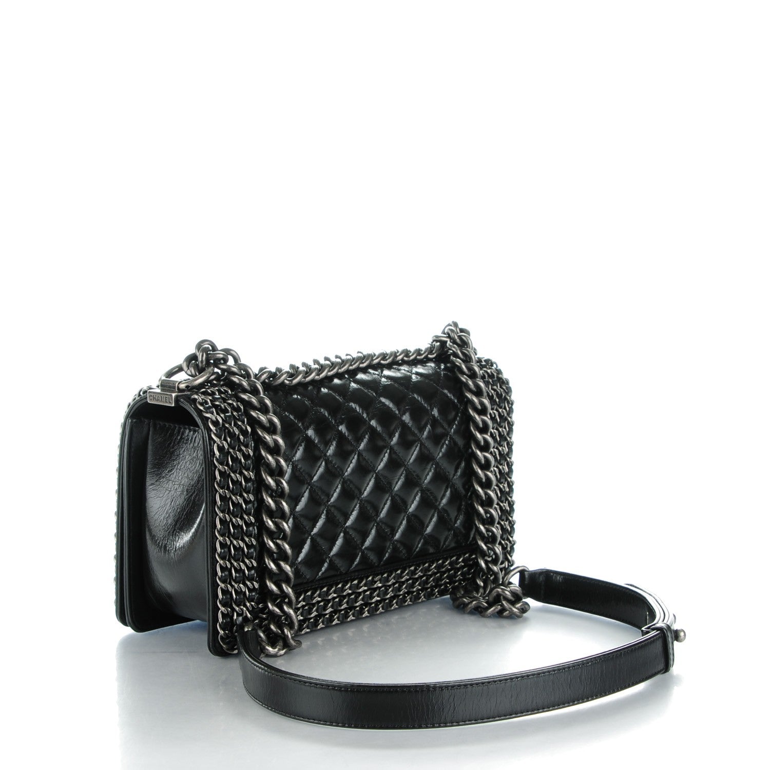 Chanel Glazed Calfskin Quilted Medium Boy Chained Flap Black 3 of 8
