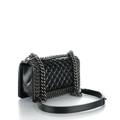 Chanel Glazed Calfskin Quilted Medium Boy Chained Flap Black 3 of 8