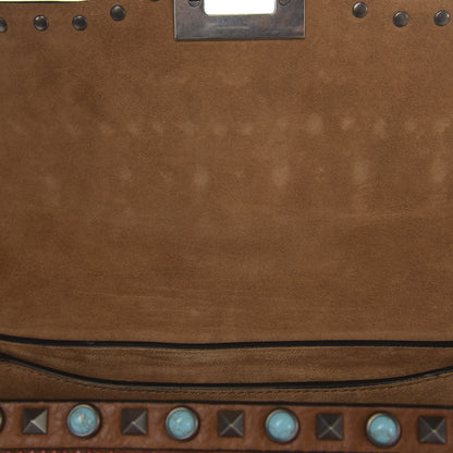 Valentino Garavani Calfskin Embroidered Medium Guitar Strap Rockstud Rolling Flap Saddle Bag Light Cuir 9 of 13