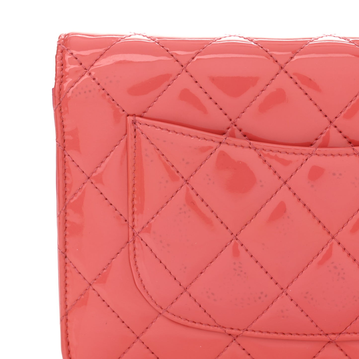 Patent Calfskin Quilted Wallet On Chain WOC Pink