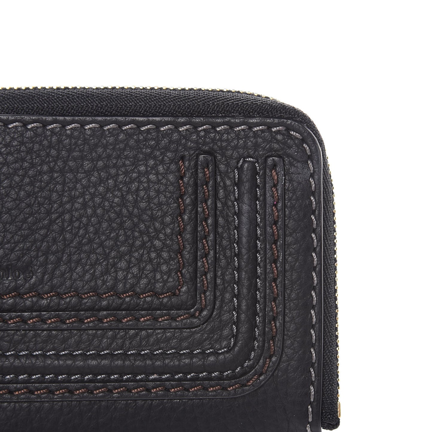 Grained Calfskin Medium Marcie Zip Card Holder Black